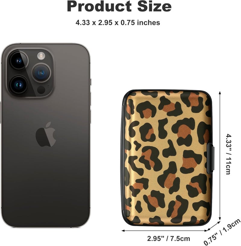 ELFISH Mini RFID Aluminum Wallet Credit Cards Holder Business Card Case Metal ID Case for Men Women（Leopard - Image 4